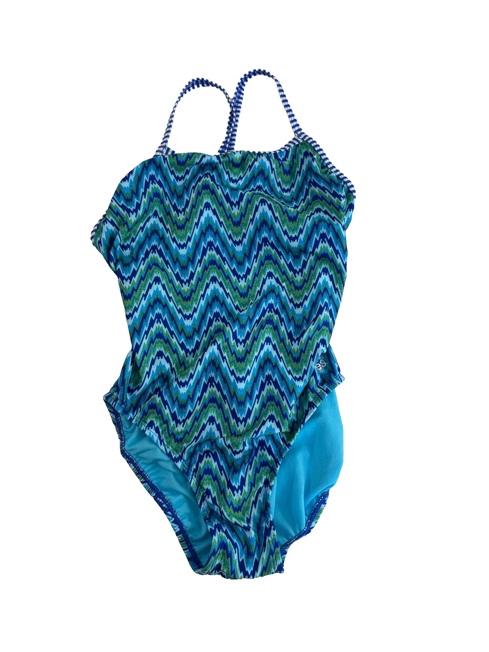 Uglies by Dolfin Women's One Piece Swimsuit Blue Green Chevron Striped Size 38